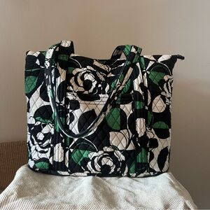 Vintage Vera Bradley Quilted Zip Tote, Imperial Rose (Green, Black, White)